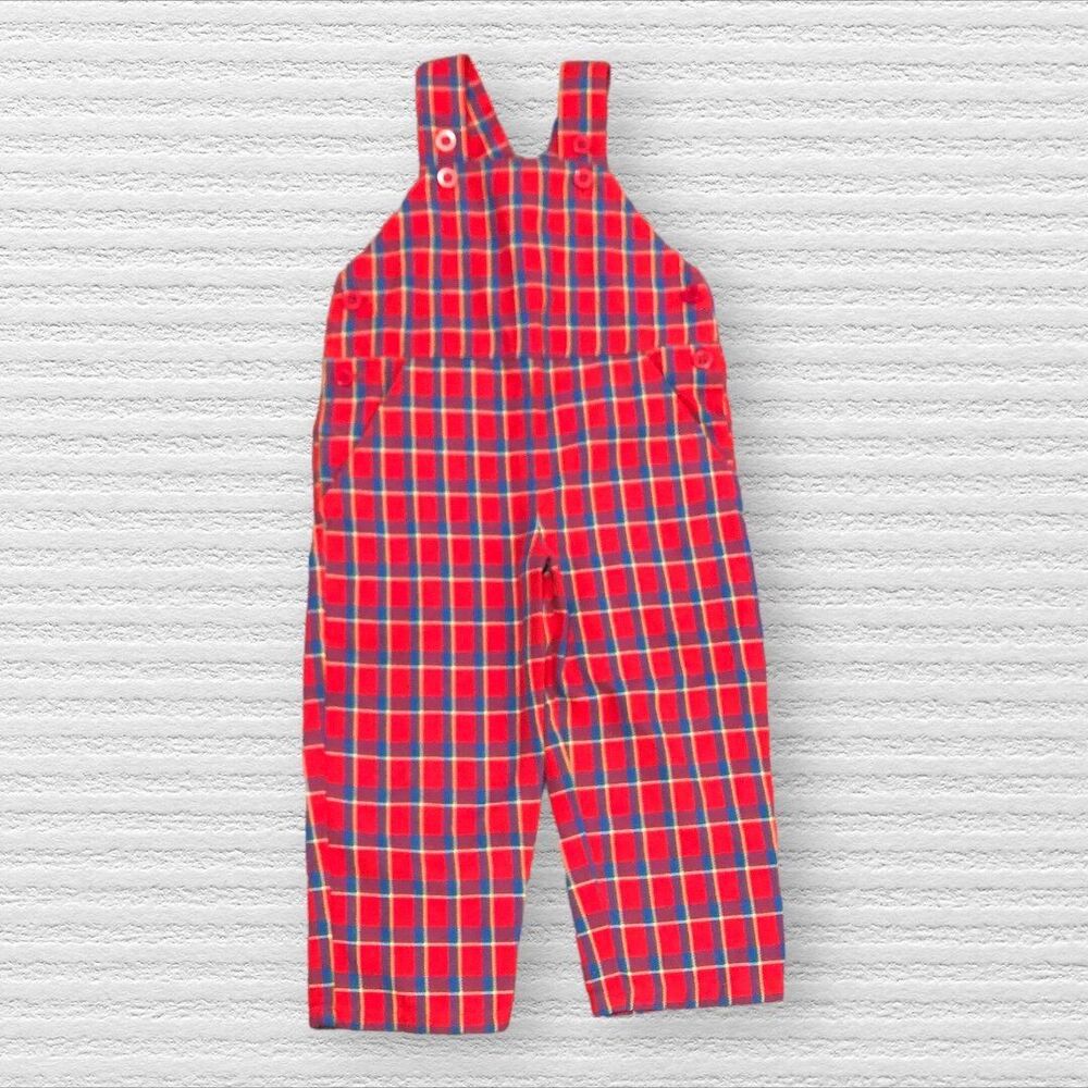 Kelly’s Kids Vintage 18m Plaid Red Blue Romper Longall Jon Jon Christmas Holiday